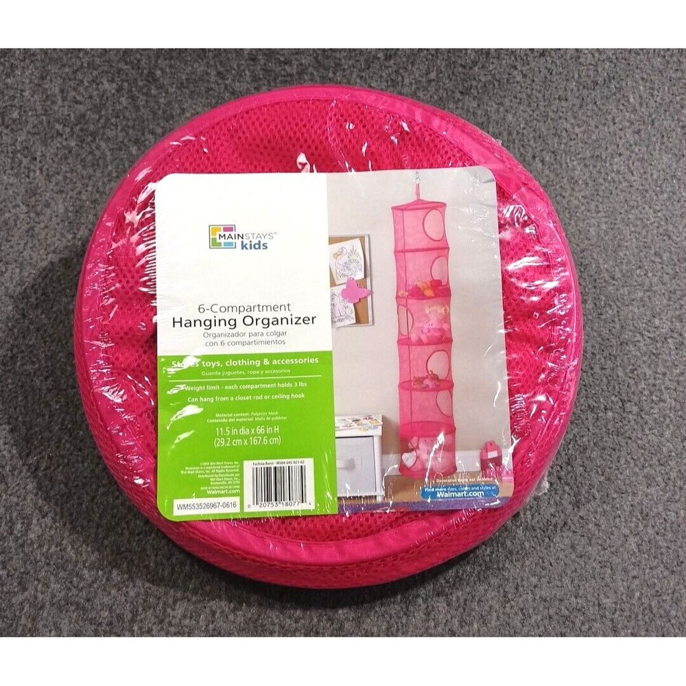 MainStays Kids 6-Compartment Hanging Organizer For Clothes Toys Pink